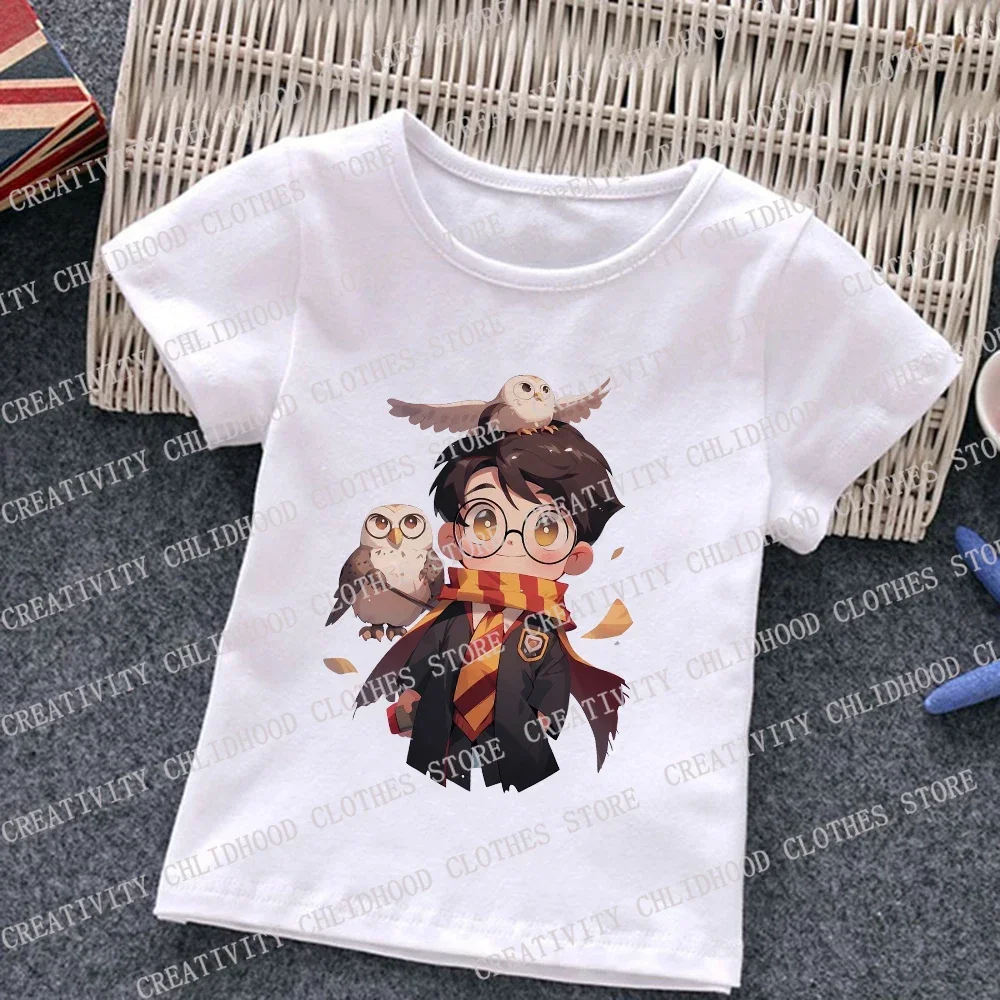 2024 Harries Children T-Shirt Magic Movie Clothes Potters Kawaii  Anime Kid Boy Girl Tee Shirts Casual Tops Fashion Short Sleeve