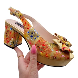 Gold Stitching Women's Shoes Summer Nigerian Women's High Heel Sandals Fashion High Quality Wedding Shoes Diamond Women's Shoes