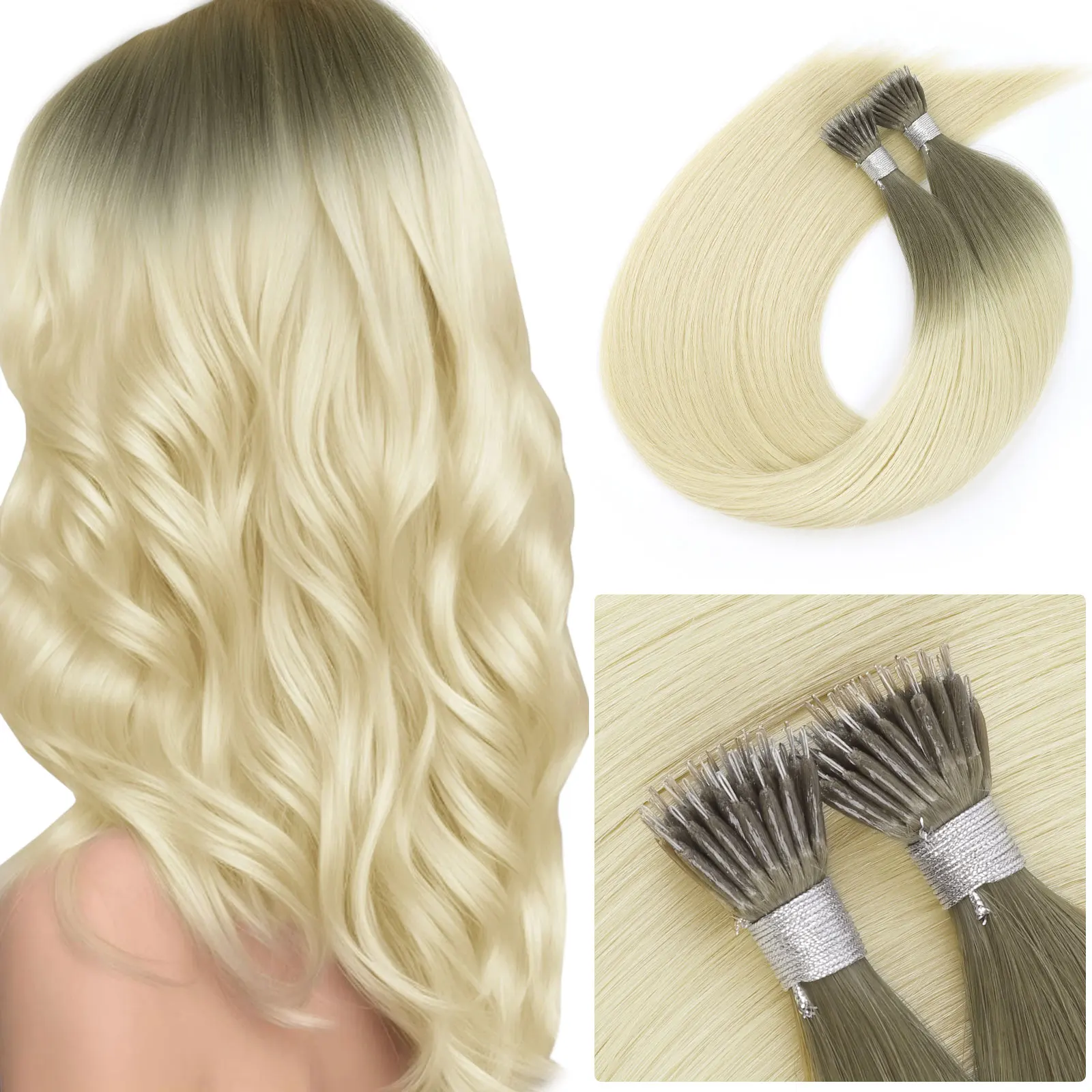 Nano Ring Hair Extensions Ombre Balayage  Human Remy Hair Extensions Nano Beads 18