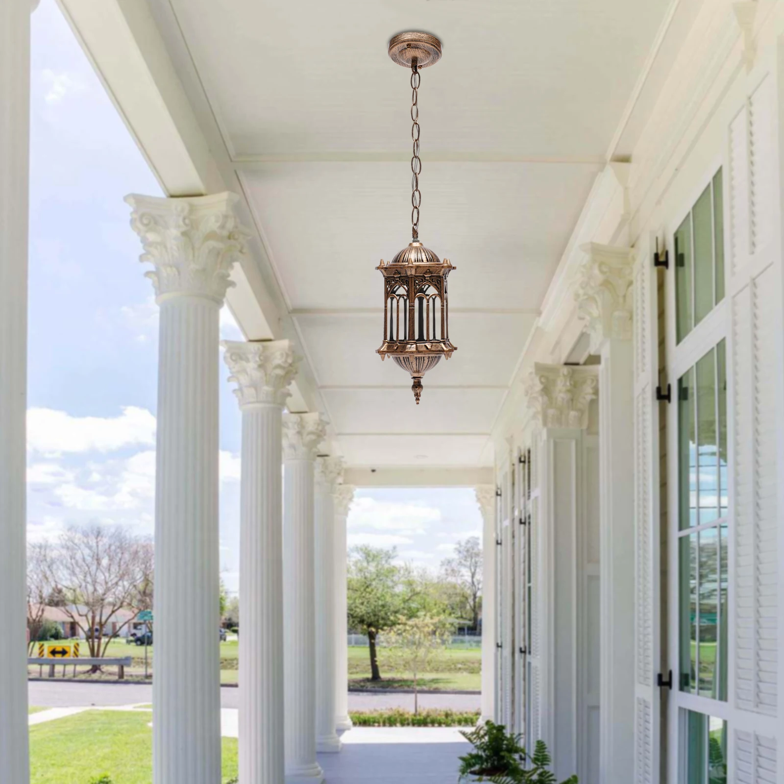 Vintage Ceiling Pendant Light Fixture, Outdoor Waterproof Chandelier Exterior Hanging Lantern Porch Light Ceiling Mount for Entrance Patio,Corridors,Balconies