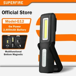 SUPERFIRE G12 New Work Light flashlight + COB Light Band Magnetic Car Repairing Camping Built-in Battery USB Rechargeable Torch