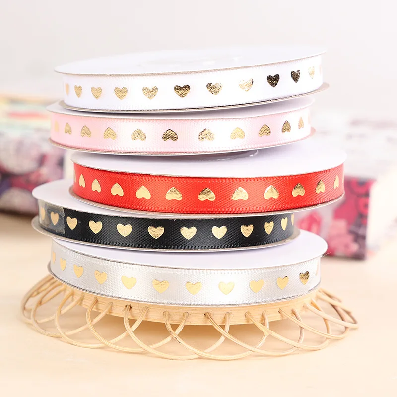 25Y Polyester Satin Ribbons Heart Print Cake Box Bowknot Ribbon String Wedding Birthday Party Gift Pacakging Supplies Decoration