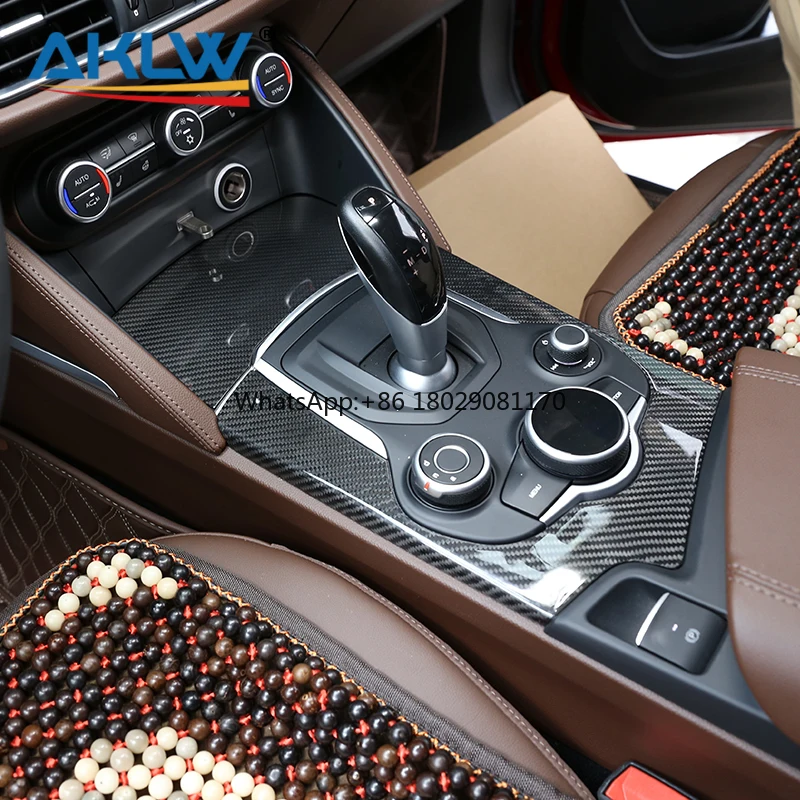 For Alfa Romeo Stelvio2017-2019 Gear Shift Frame Water Cup Panel Decorative Cover Real Carbon Fiber Interior Center Console Trim