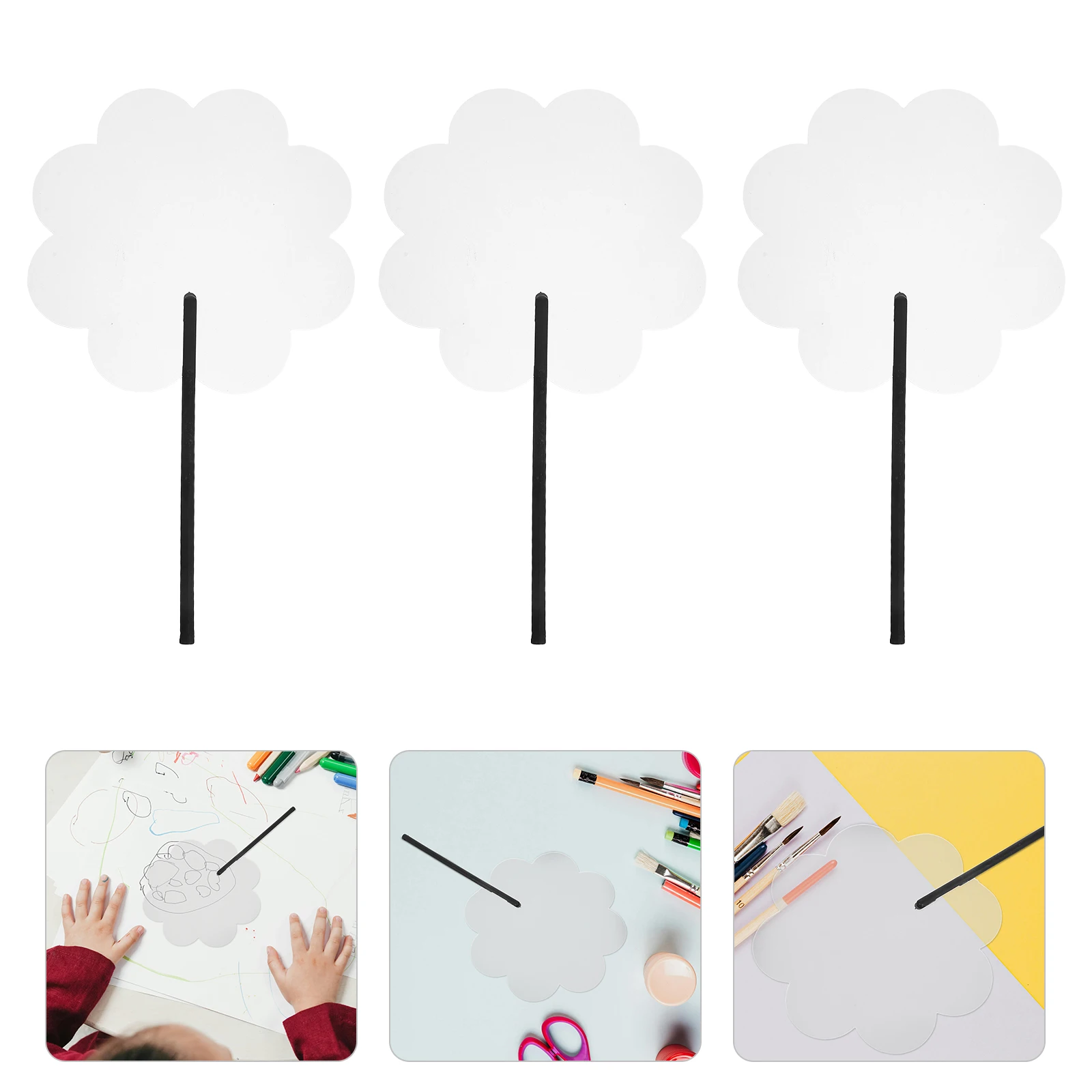 

6pcs Transparent Blank Fans For Diy Craft Round Clear Handheld Ideal For Summer Outdoor Wedding Party Decoration Coloring