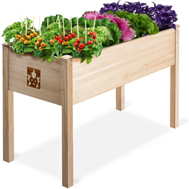 

Raised Garden Bed With Legs 48x24x30" - Natural Cedar Wood Elevated Planter Box with Bed Liner for Flowers, Veggies, Herbs