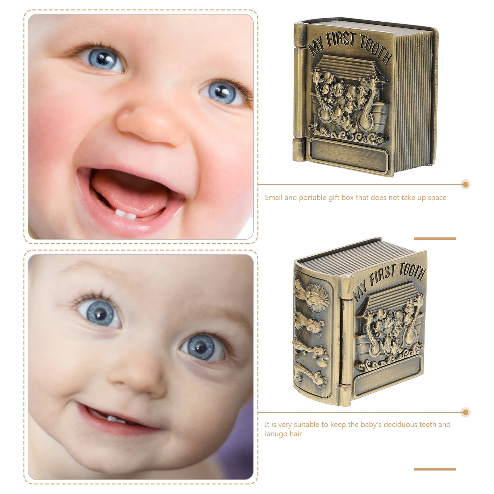

2 pcs Baby Teeth Storage Keepsake Metal Milk Teeth Containers Hair Collector Souvenir Boxes Baptism Gifts