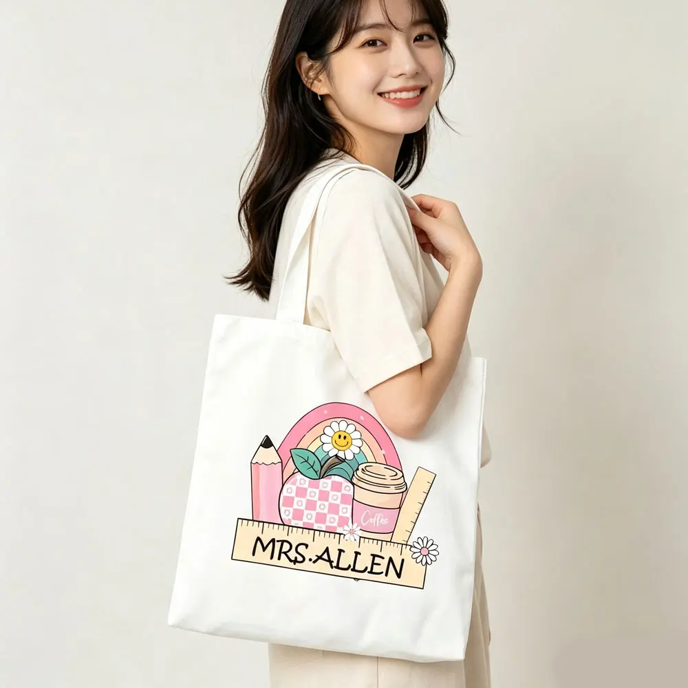 Reusable Teacher's Day Gift Tote Bag - Designed by Mrs. Ellen, Includes School Supplies and a Coffee Cup, Versatile Shoulder Bag, Suitable for Daily Commuting, a Valentine's Day or Anniversary Gift for Him or Her | Teacher Theme Design | Sturdy Handle, Teacher's Gift