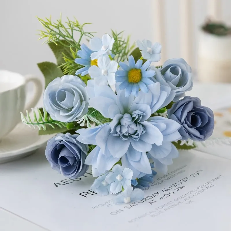 1/5PCS Dahlie Kleine Rosen Kombination Künstliche Blumen Festival Girlande Hochzeit Hause Balkon Dekoration Fotografie Requisiten Diy – Detail 8