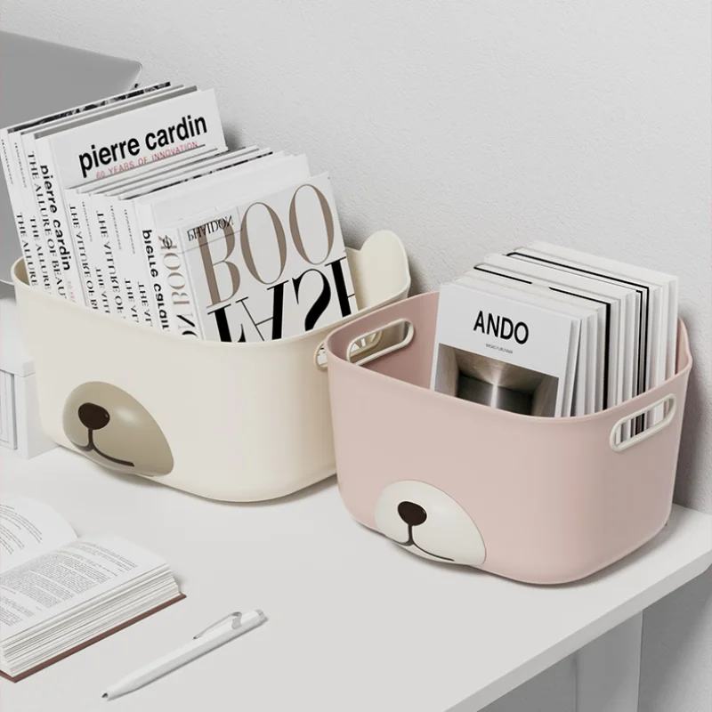 

Desktop Storage Basket Cartoon Cosmetic Storage Boxes Kitchen Bathroom Sundries Storage Container With Handle Home Supplies