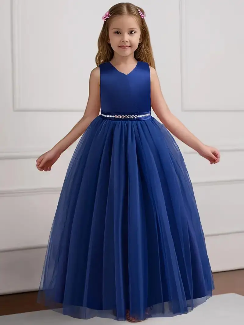 

Elegant Party Dress For Teenage Girls Sleeveless V-Neck Big Bow Princess Maxi Dress For Kids Wedding Birthday Formal Ball Gown
