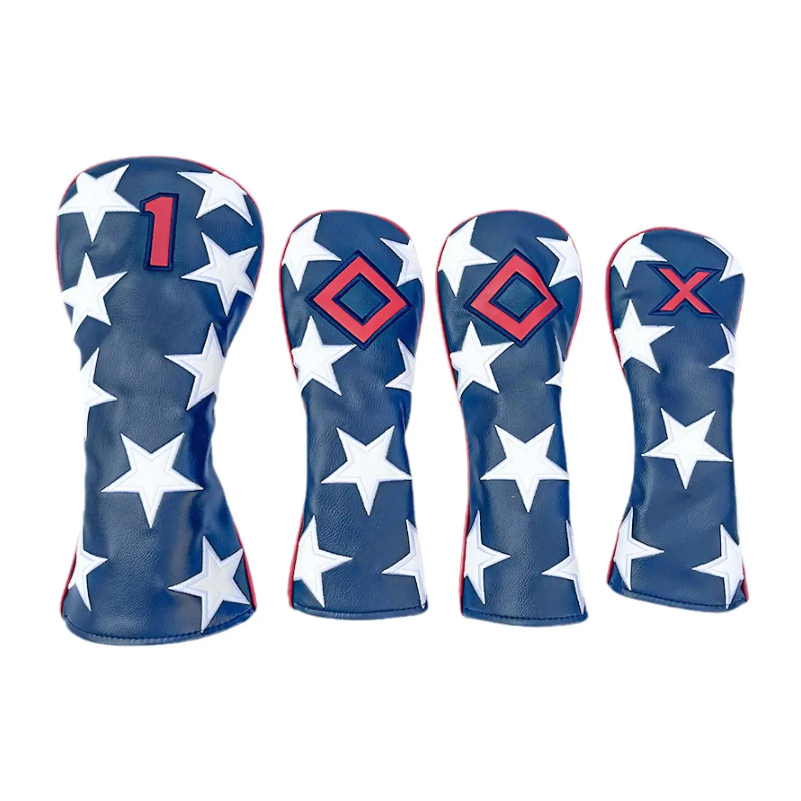

4 Pieces PU Leather Golf Headcovers Kit Waterproof Accessory Stars Pattern