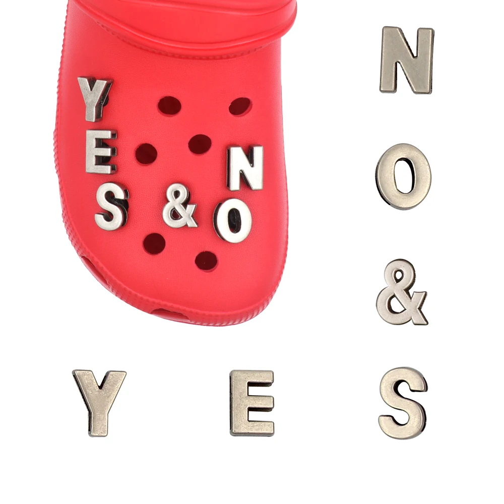 Shoes Charms Крокросы Silvery Vintage Clogs Metal Shoe 지비츠 Accessories Leaves Yes&no Hollowed-out Letter Hole Sandals Buckles