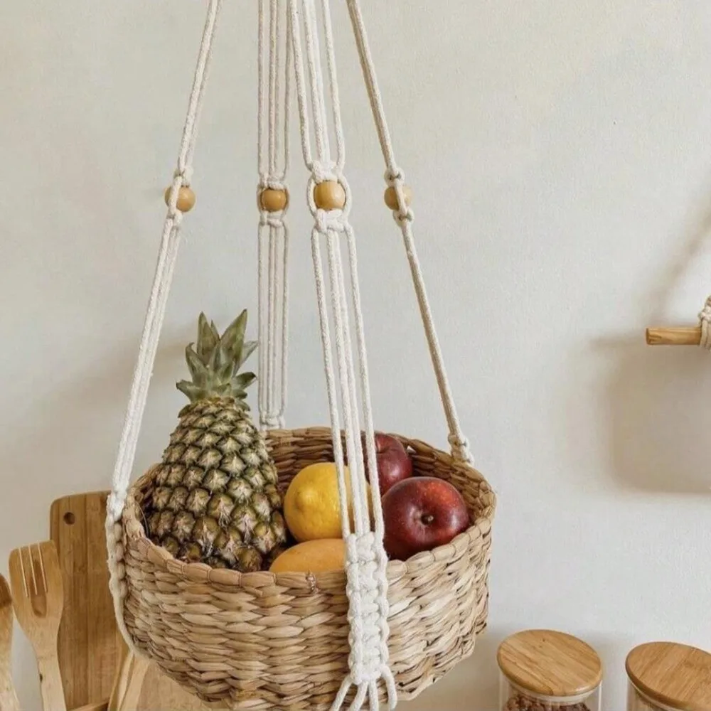 with Handmade Tassels Macrame Plant Hanger Net Cotton Rope Wall Hanging Flower Pots Knotted Lifting Rope Plant Pot Holder