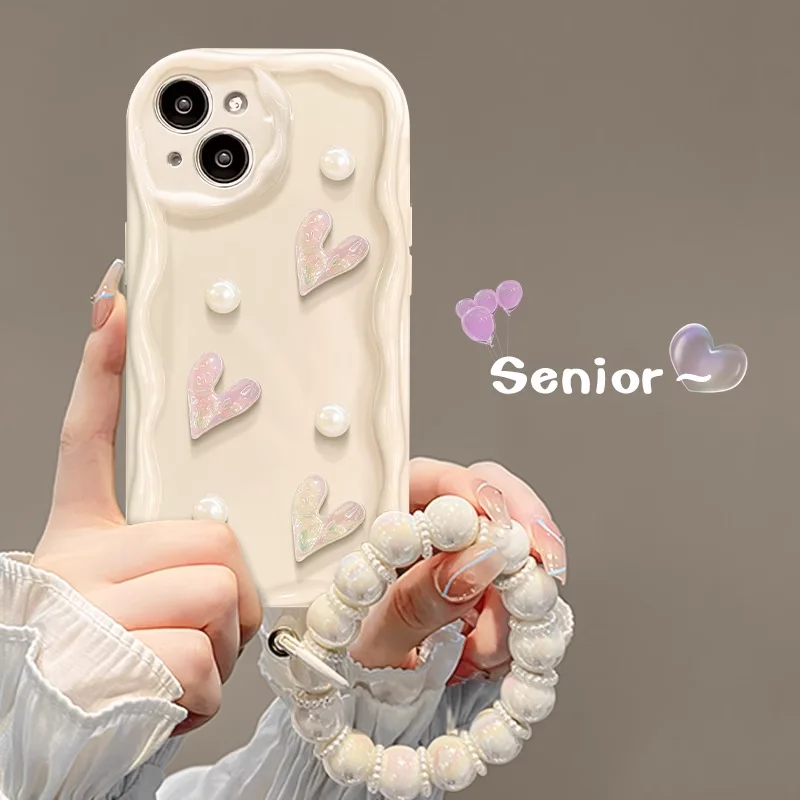 Wavy Lines Lovely Heart Phone Case For Xiaomi POCO M3 M4 M5 F3 F5 Max X3 X4 X5 C3 Pro Luxury Bracelet Cover For Redmi note 11 10