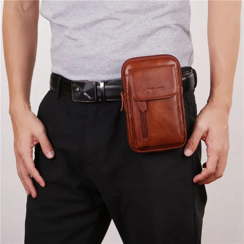 New Small Cross Body Fanny Messenger Shoulder Belt Waist Bags Fashion Purse Cover Pouch Men Genuine Leather Cell Phone Case Bag