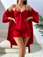 Autumn New Women's Pajamas Sexy Fashion Pajamas Set And Simple Robe Three Piece Women's Loungewear for Valentine's Day