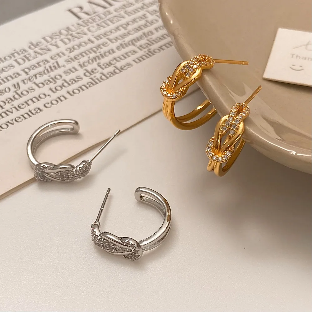 

Luxury Zircon Infinity Hoop Earrings for Women 925 Silver Needle Geometric Knotted Earrings Anti-allergy Jewelry Accessories