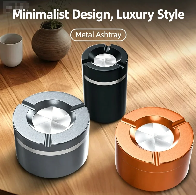 Cool Premium Feel Mechanical Rotating Ashtray with Lid Ash Tray for Smoking Accessories Home Car Gift for Boyfriend