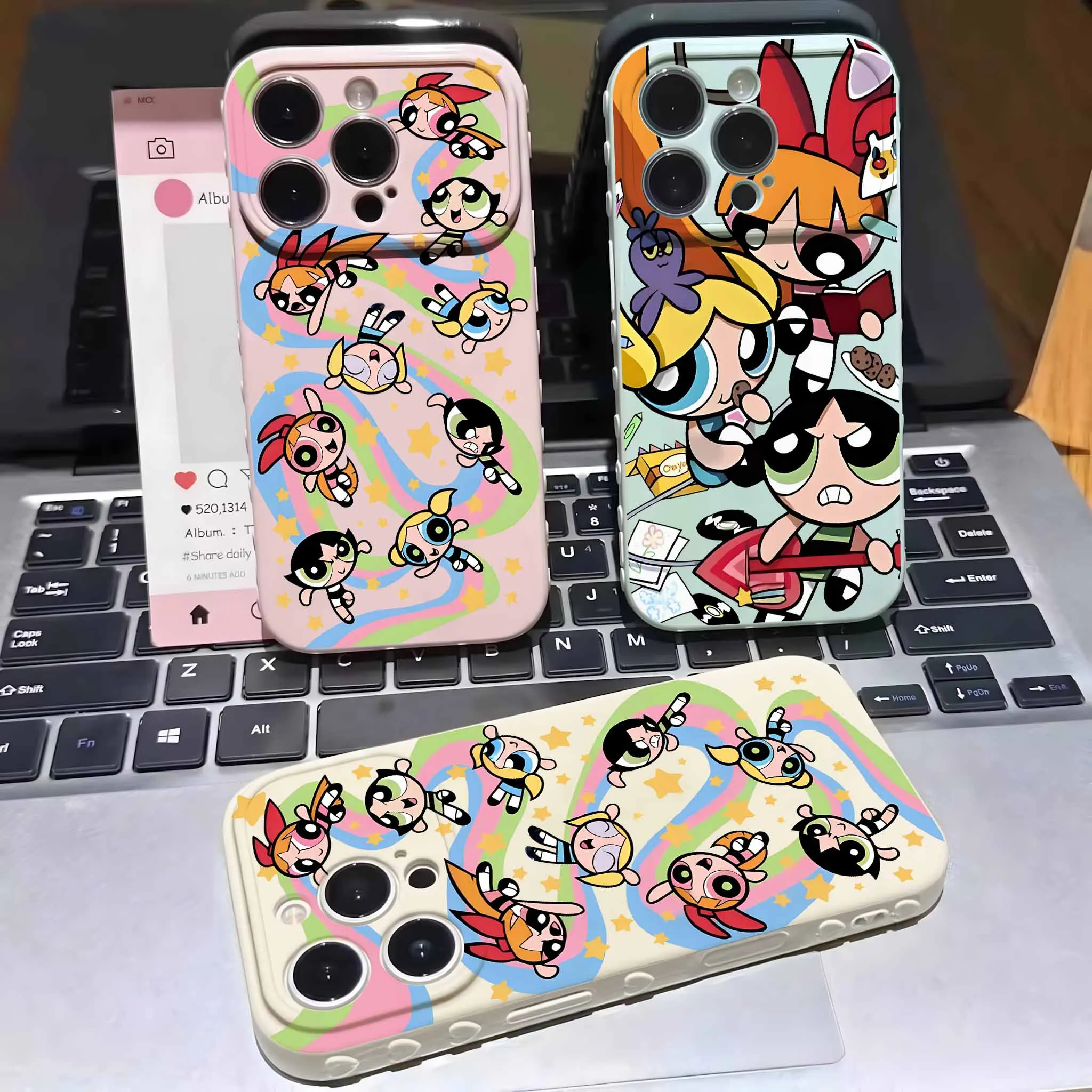 Cute P-Powerpuff Girls For Apple iPhone 17 16 15 14 13 12 Mini 11 Pro Max Bubble Heart Cover Funda Silicone Soft Capa Phone Case
