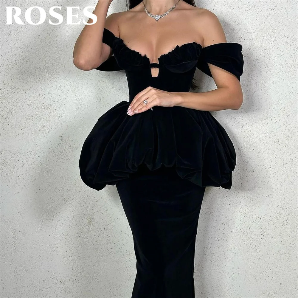 ROSES Schwarzes Meerjungfrau-formales Kleid, Partykleid für Hochzeit, plissiert, schulterfrei, herzförmiges Anlasskleid, Robe Soirée, individuell gestaltet