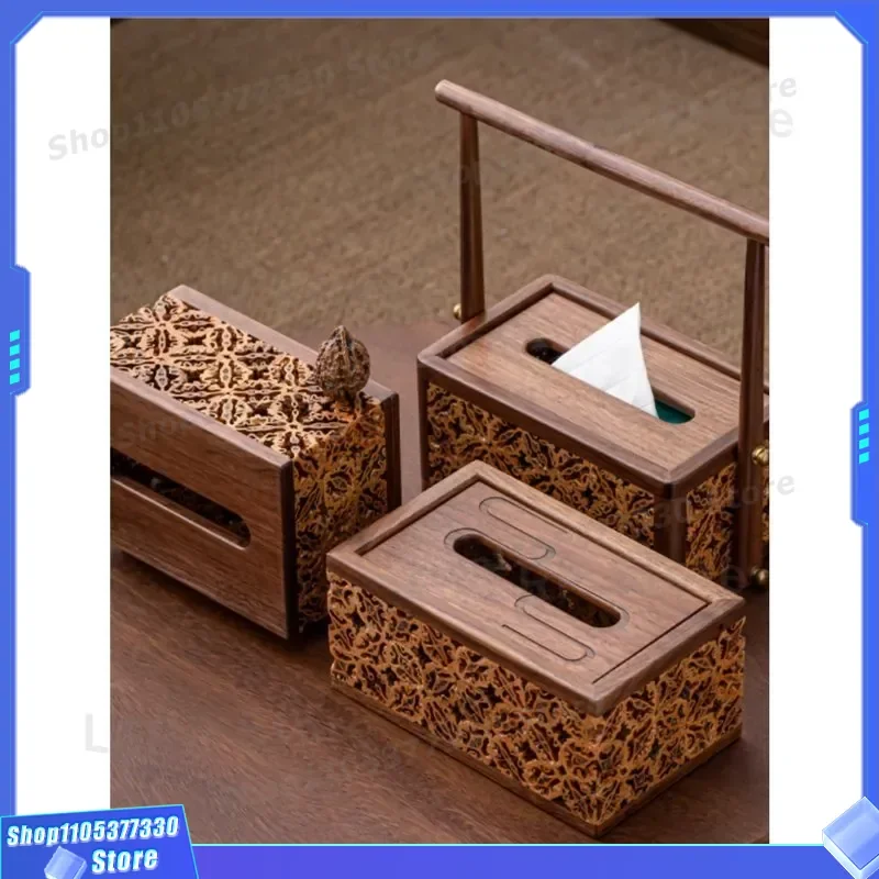 New Chinese Style Black Walnut Solid Wood Tissue Box Light Luxury Napkin Holder for Living Room Hotel Restaurant Dining Table