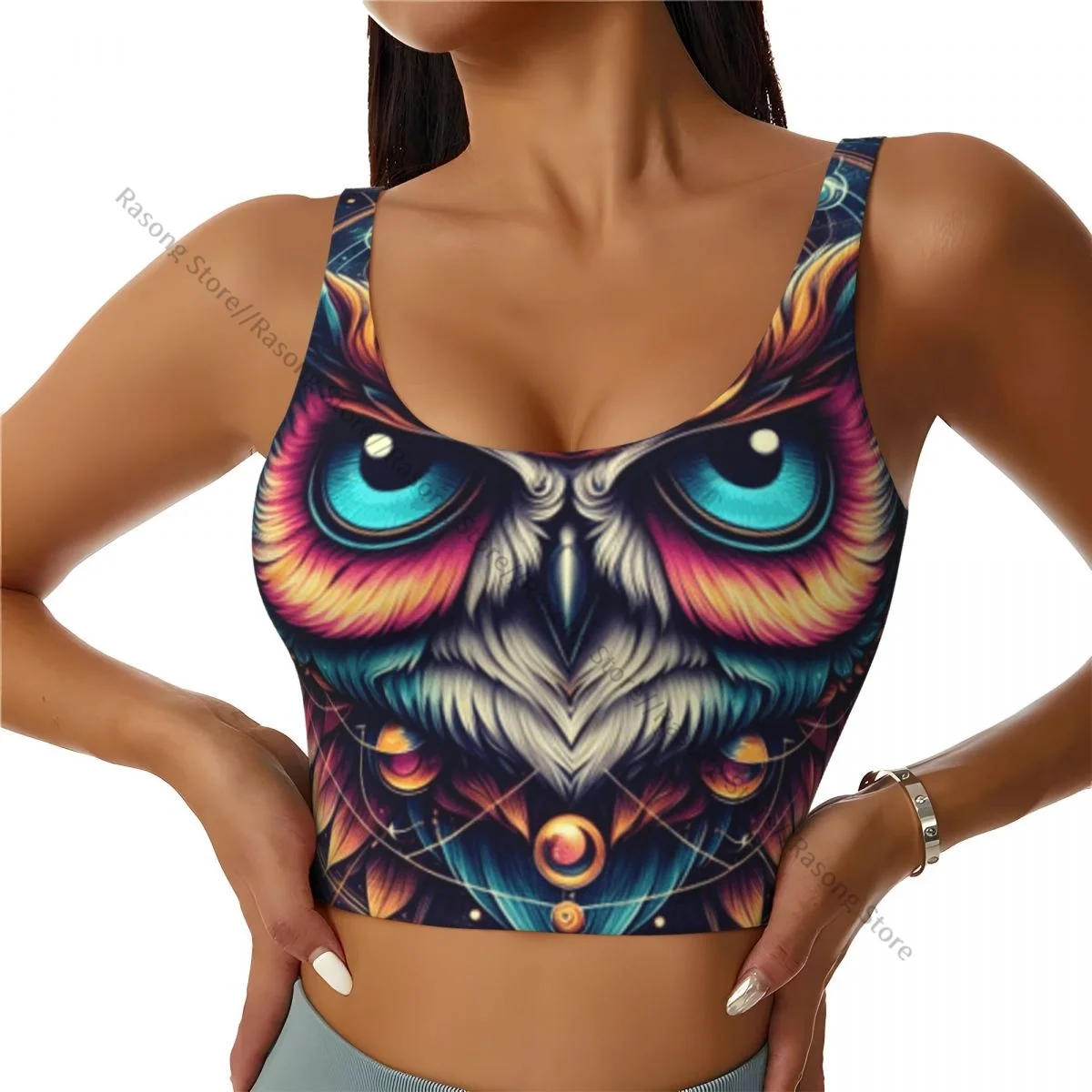 Women Sexy Sports Vest Forehead Owl With Hex Crest Eye Female Streetwear Sport Lingerie Tee Crop Top