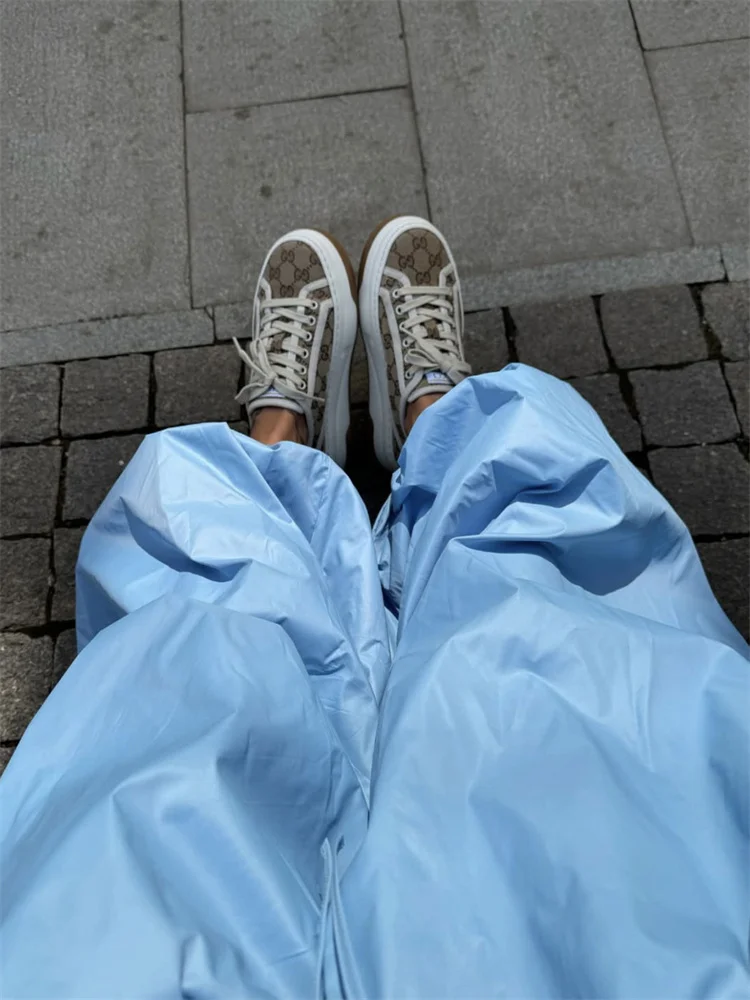 سراويل نسائية صيفية عصرية بجيوب بطيات فضفاضة عالية الخصر مرقعة بأشرطة ملابس خروج واسعة الساق للنساء