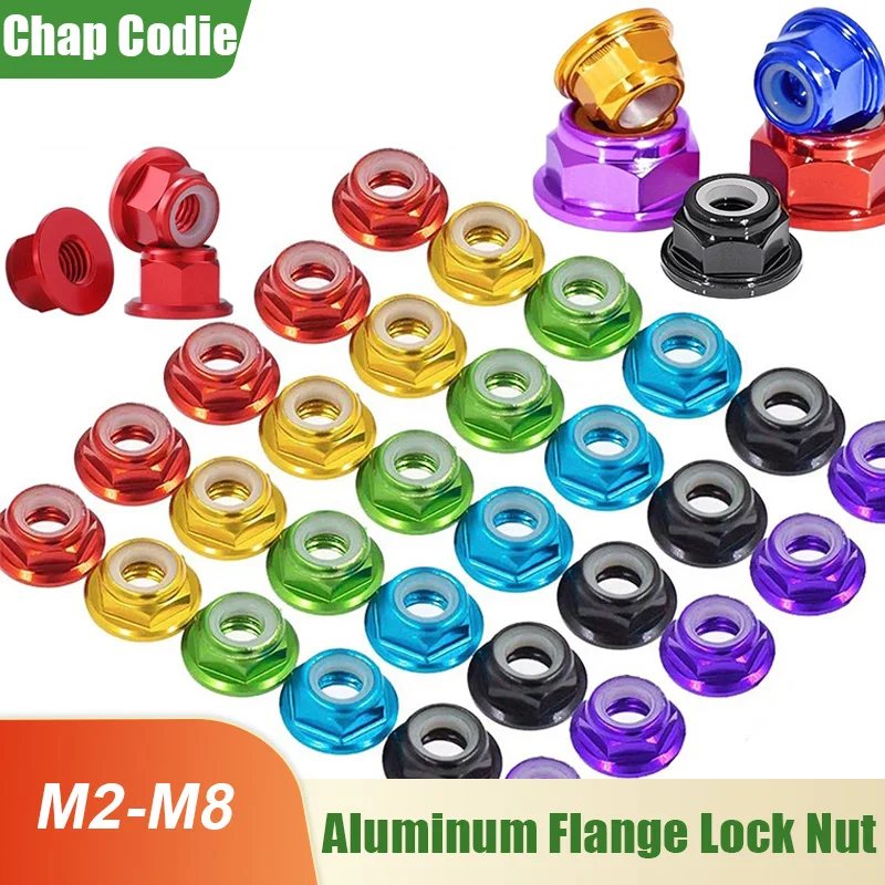 M2 M2.5 M3 M4 M5 M6 M8 Anodized Aluminium Alloy Hex Flange Nylock Nut Black Red Blue Green Aluminium Self-Locking Nylon Lock Nut