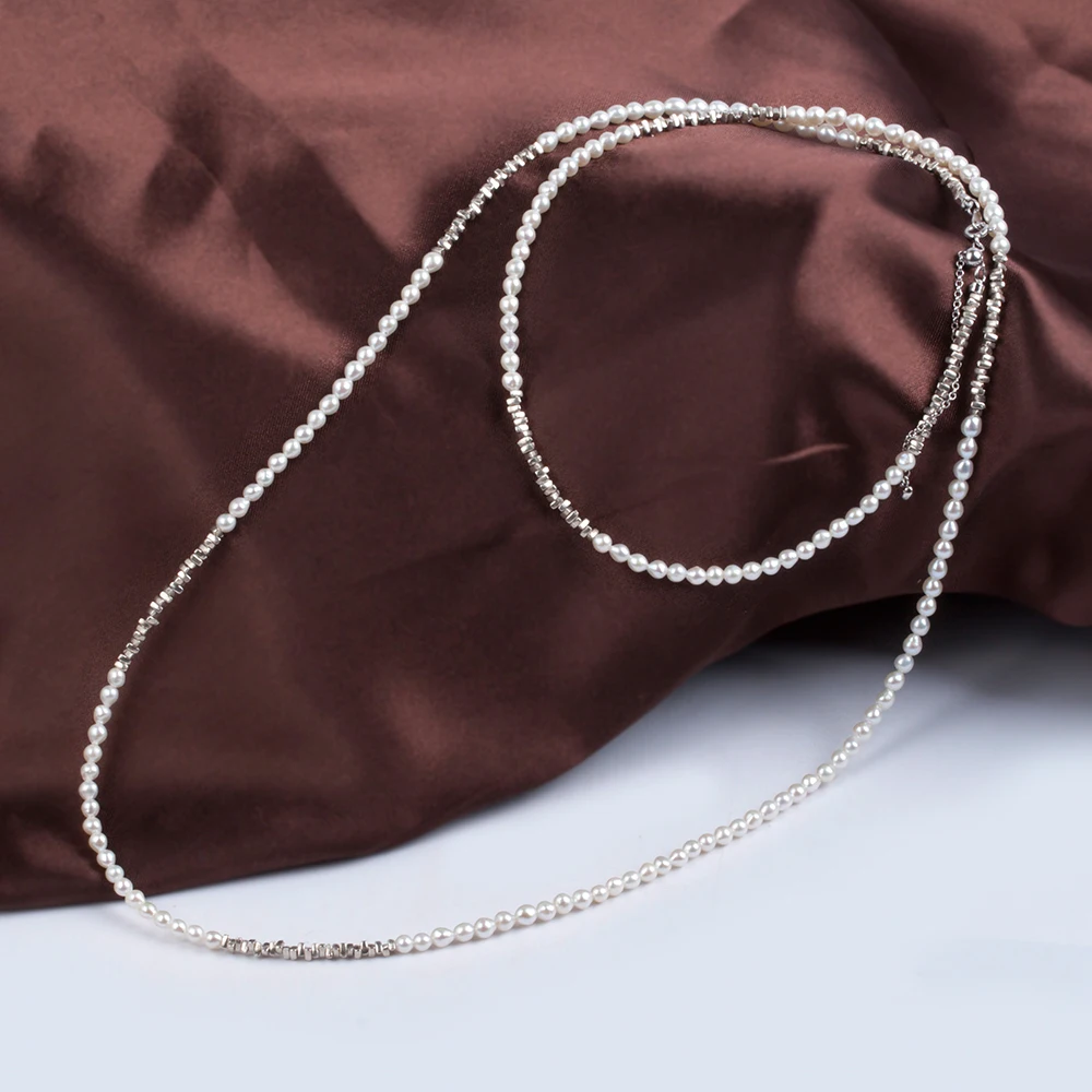 حبل لؤلؤ الأرز اللذيذ - 35.5 بوصة لآلئ المياه العذبة الطبيعية 3-4 مم، قلادة طويلة متعددة الاستخدامات PN077 #6