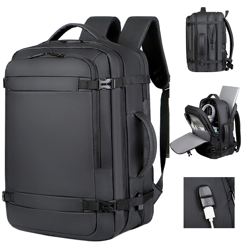 Mochila de viaje LExpandable con USB para hombre, bolsa de transporte aprobada por vuelo para aviones, resistente al agua, duradera, 17 pulgadas, 2023 40