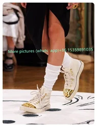 Flat Lace-up Canvas Shoes Five Gold Fingers Round Toe Women Men Casual Fashionable New Street Style 2024 New White Autumn