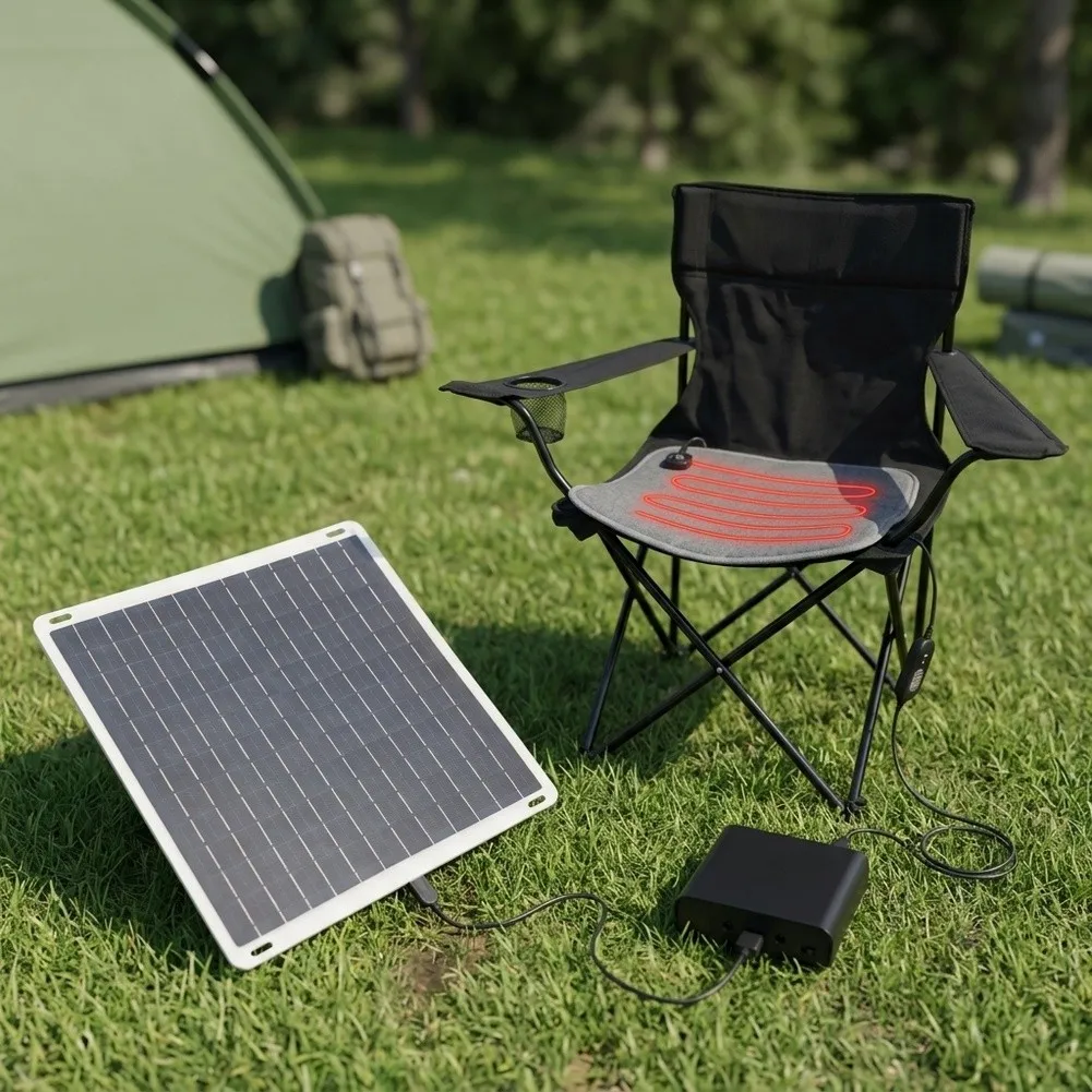 12W Solar Chair Blanket with Integrated Panel - Outdoor-Ready Photovoltaic Heating Pad for Cold Season Comfort