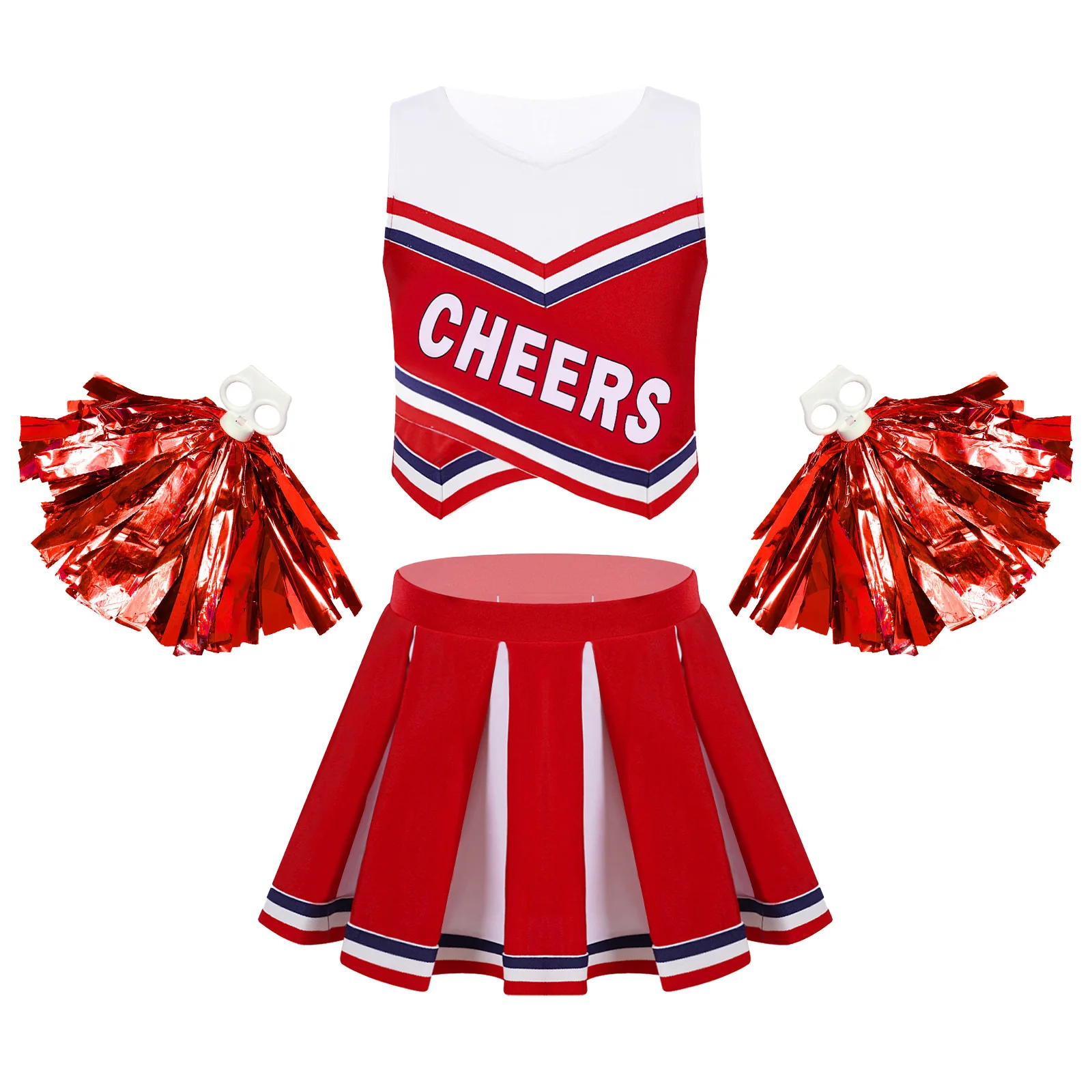 Kids Cheerleader Costume Sleeveless Cheer Dance Outfit Set for School Girls Cheerleading Uniform Teens Dancewear Teamwear