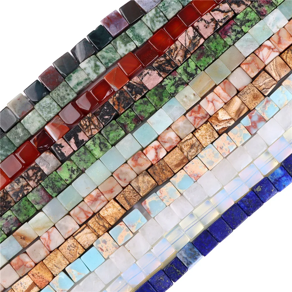 Lapis Lazuli 4/6/8mm kostka kwadratowe koraliki kamień naturalny agaty luźne koraliki dystansowe do tworzenia biżuterii naszyjnik DIY kolczyki bransoletka