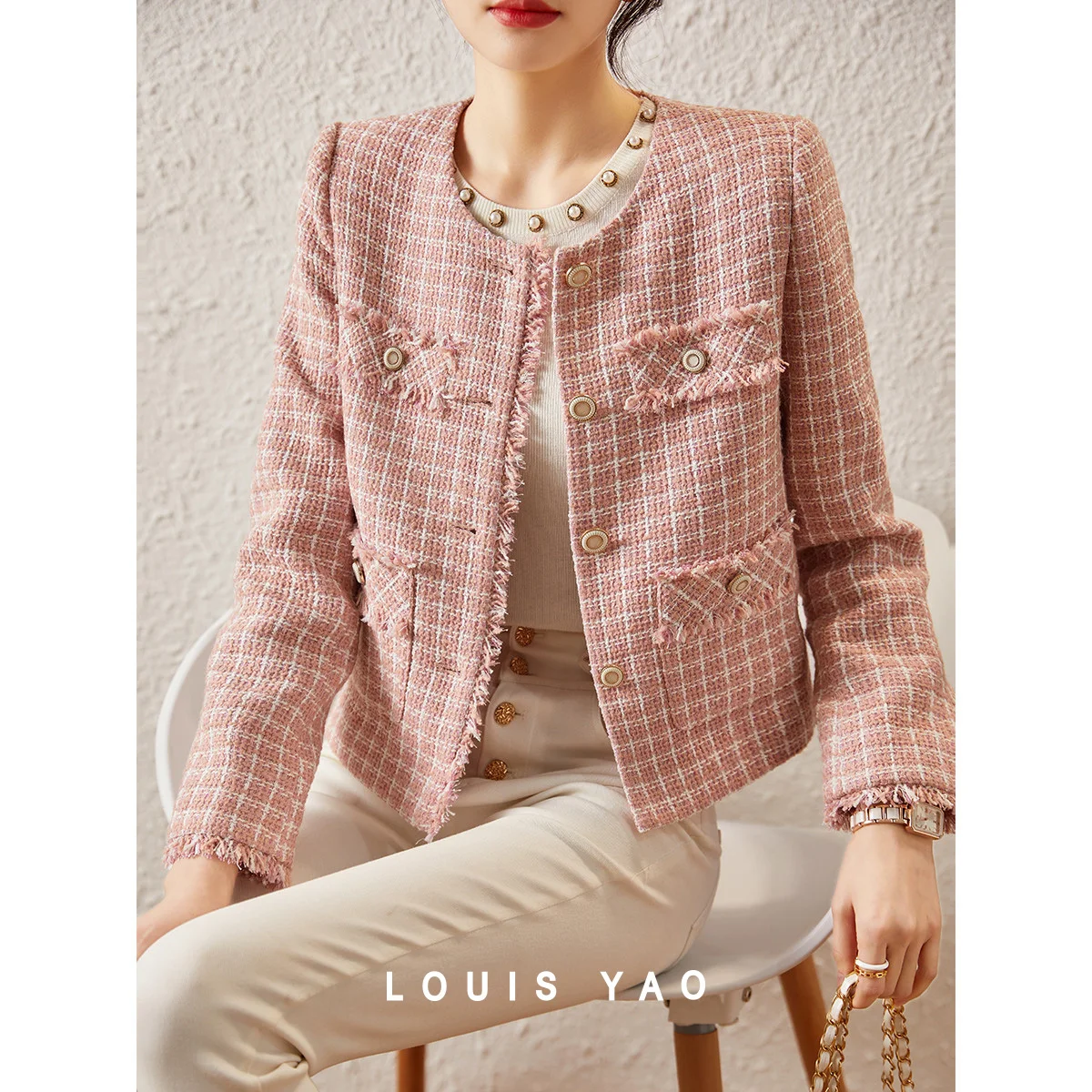 Louis yao jaquetas femininas 2025 primavera/outono elegante moda em torno do pescoço commuter cardigan feminino topo