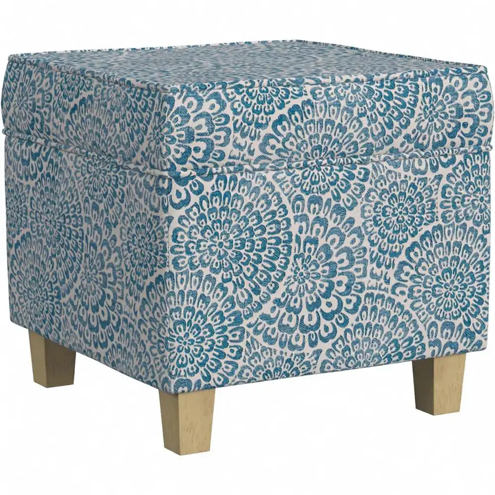 

Classic Square Storage Ottoman with Lit Lid - Living Room & Bedroom, Blue and Cream