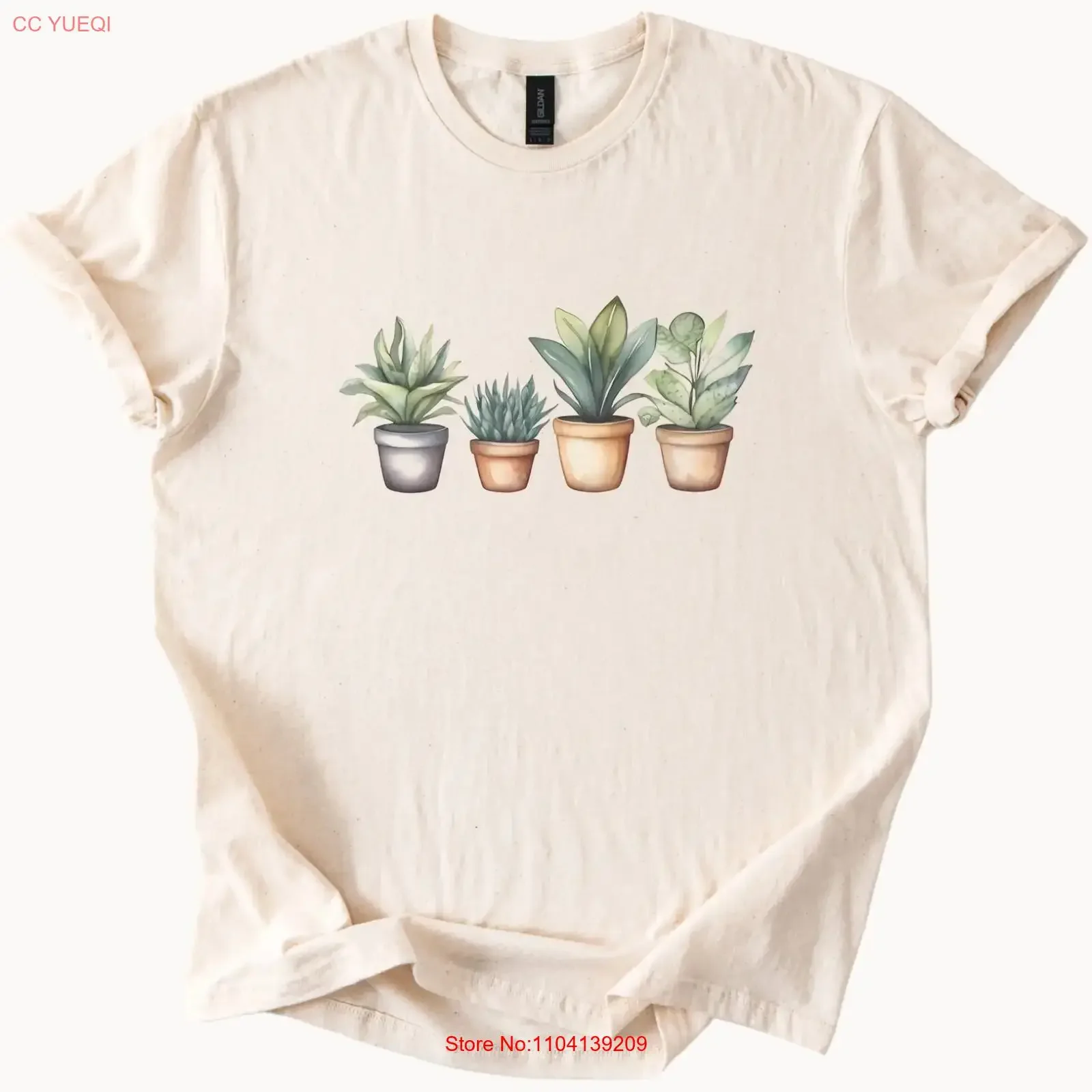 Succulent PlanT T-Shirt, süße Topfpflanzen, Botanischer Garten, Vintage-Top, gewaschen, lässig, dehnbar, bequem, leicht atmungsaktiv