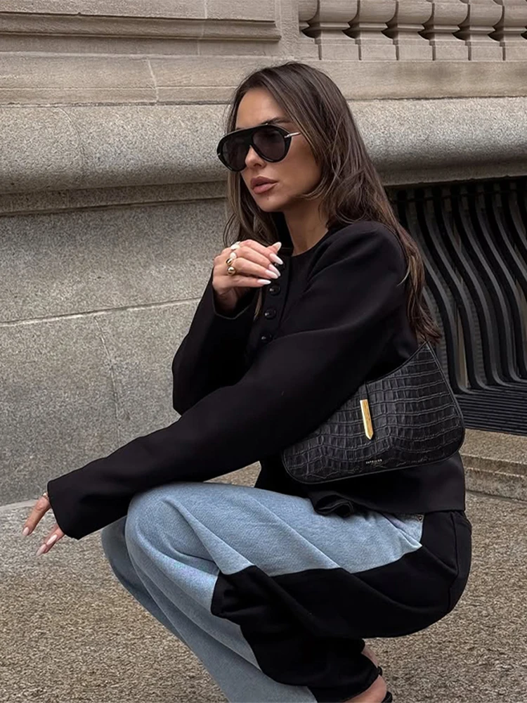 

Тонкая короткая куртка в стиле ретро с круглым вырезом, женская шикарная повседневная однобортная черная куртка, пальто, женская универсальная классическая уличная верхняя одежда