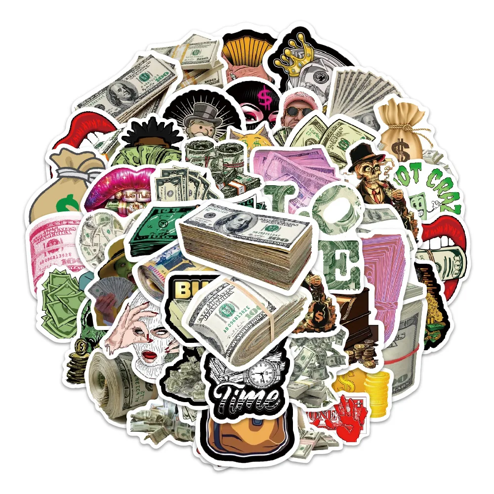 52Pcs Money Stickers Funny Graffiti Decoration Stickers Car Notebook Tablet Skateboard Stickers
