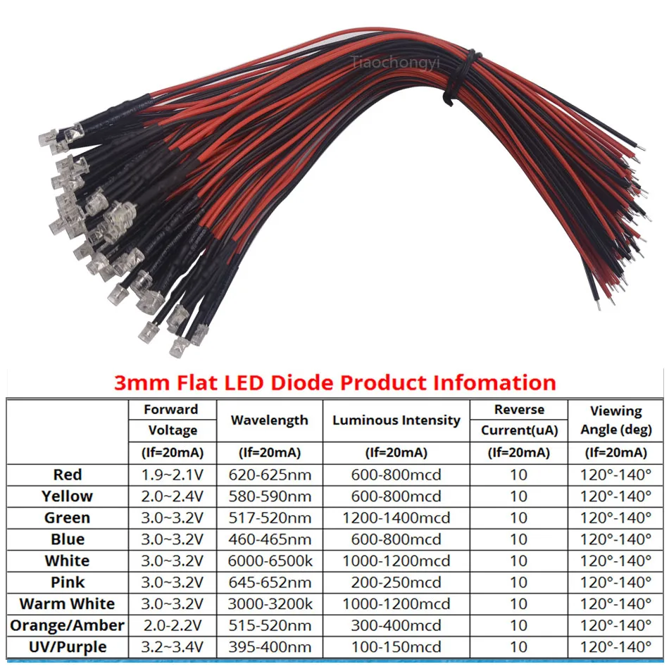 10-50pcs 3mm 5mm Flat Top LED Pre-wired water clear DC12V Red Green Blue white RGB UV light-emitting diode with Plastic Holder