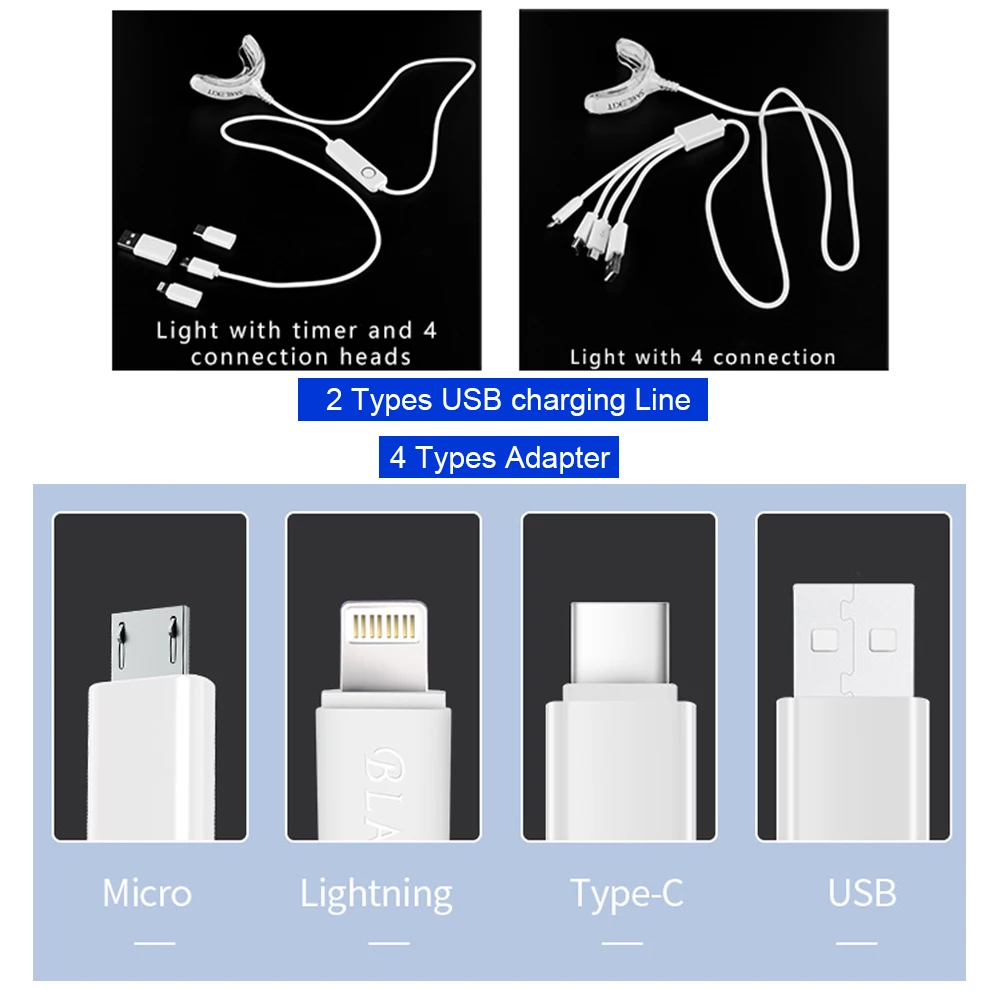 ชุดฟอกสีฟันแสงเย็น LED 16ดวงโคมไฟฟอกสีฟันอุปกรณ์ฟอกสีฟันเจลดูแลช่องปาก Android iOS USB