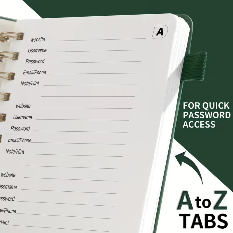 B6 Spiralgebundenes Passwortbuch mit Alphabetischen Registerkarten, Hardcover Internet-Passwort-Logbuch für Zuhause & Büro – Detail 5