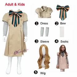 Adult Kids M3GAN Cosplay Costume Wig Megan Dress AI Doll Robots Outfit Hair Full Set Halloween Party Clothes For Girls Women