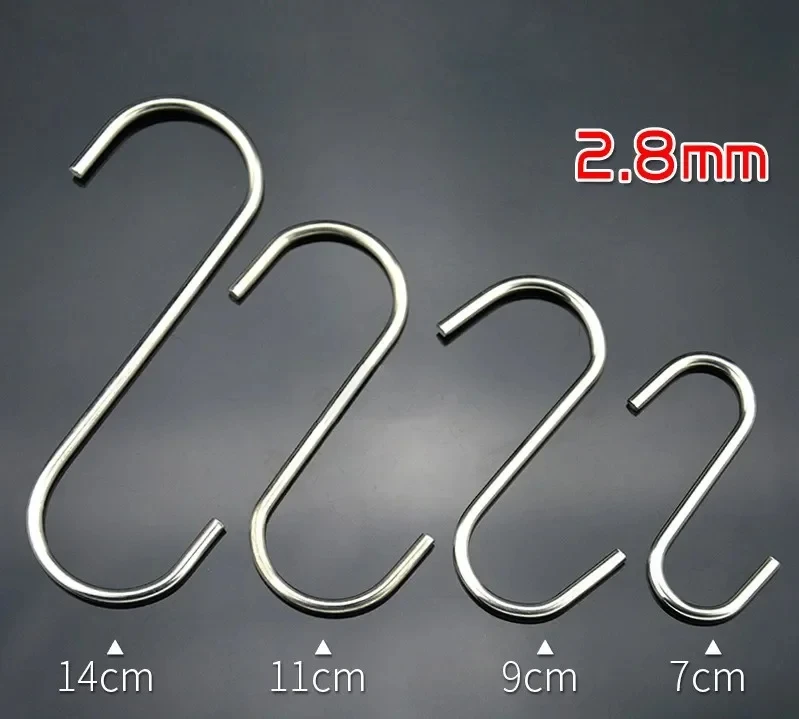 5pcs S-shaped Hook Multi-purpose Stainless Steel Strong Load-bearing Hanging Organizer For Kitchen Bathroom Hanger 5/7/9/11/14cm