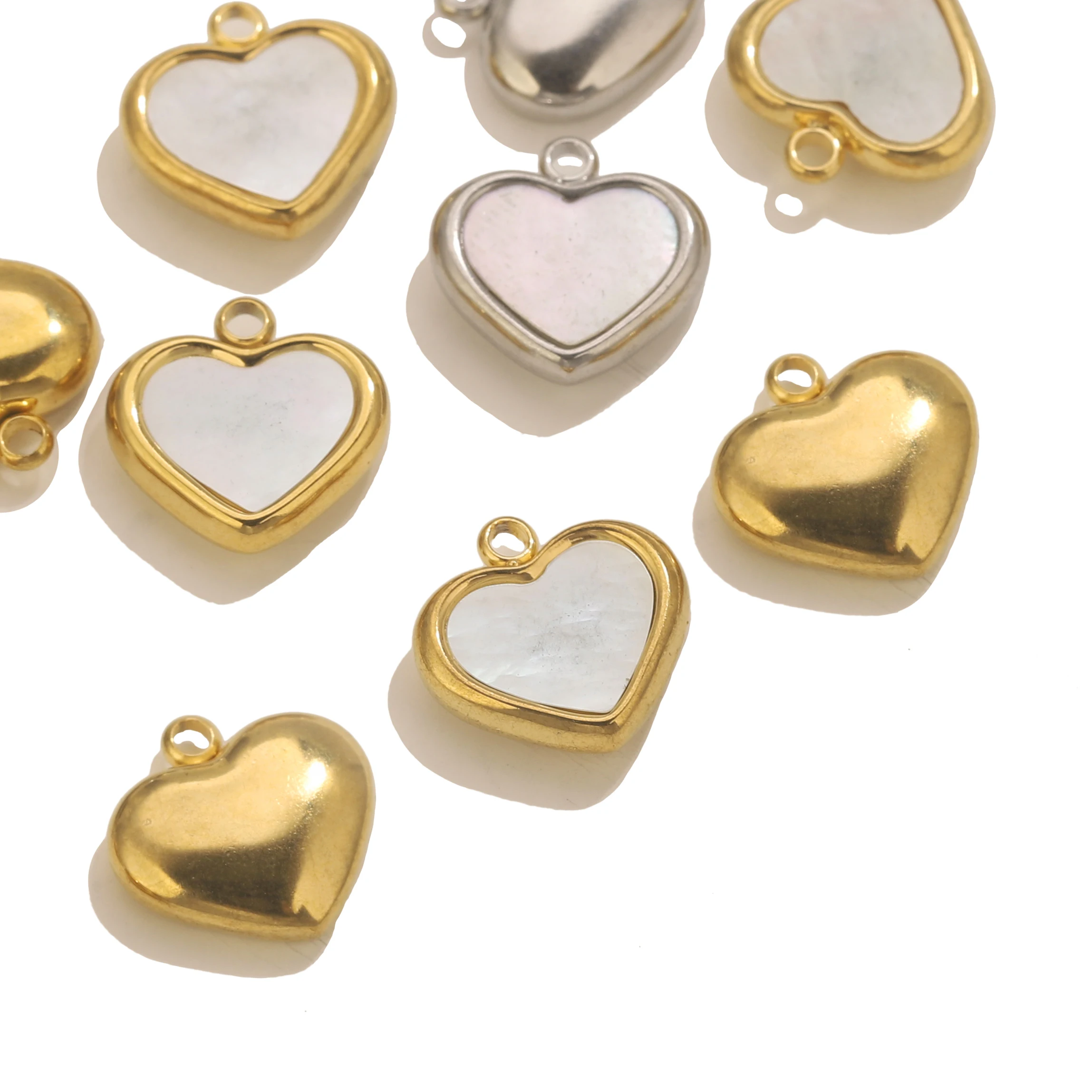 5 قطعة الفولاذ المقاوم للصدأ على شكل قلب اللؤلؤ قذيفة مناسبة عقد دي اي واي سوار قلادة صنع المجوهرات الإكسسوارات الحرفية بالجملة