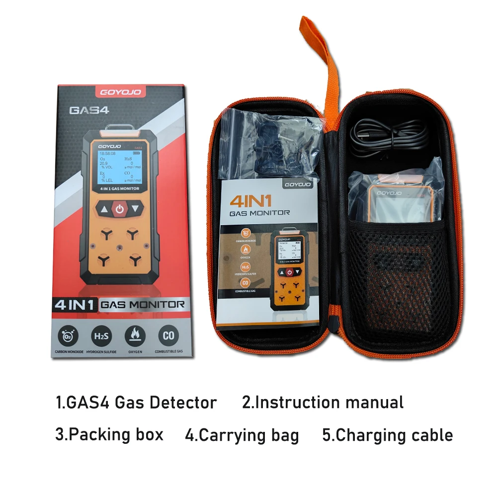 Gas Detector Meter 4 in 1 Oxygen O2 Carbon Monoxide CO H2S Ex Combustible Gas Analyzer Leak Detector Air Quality Monitor