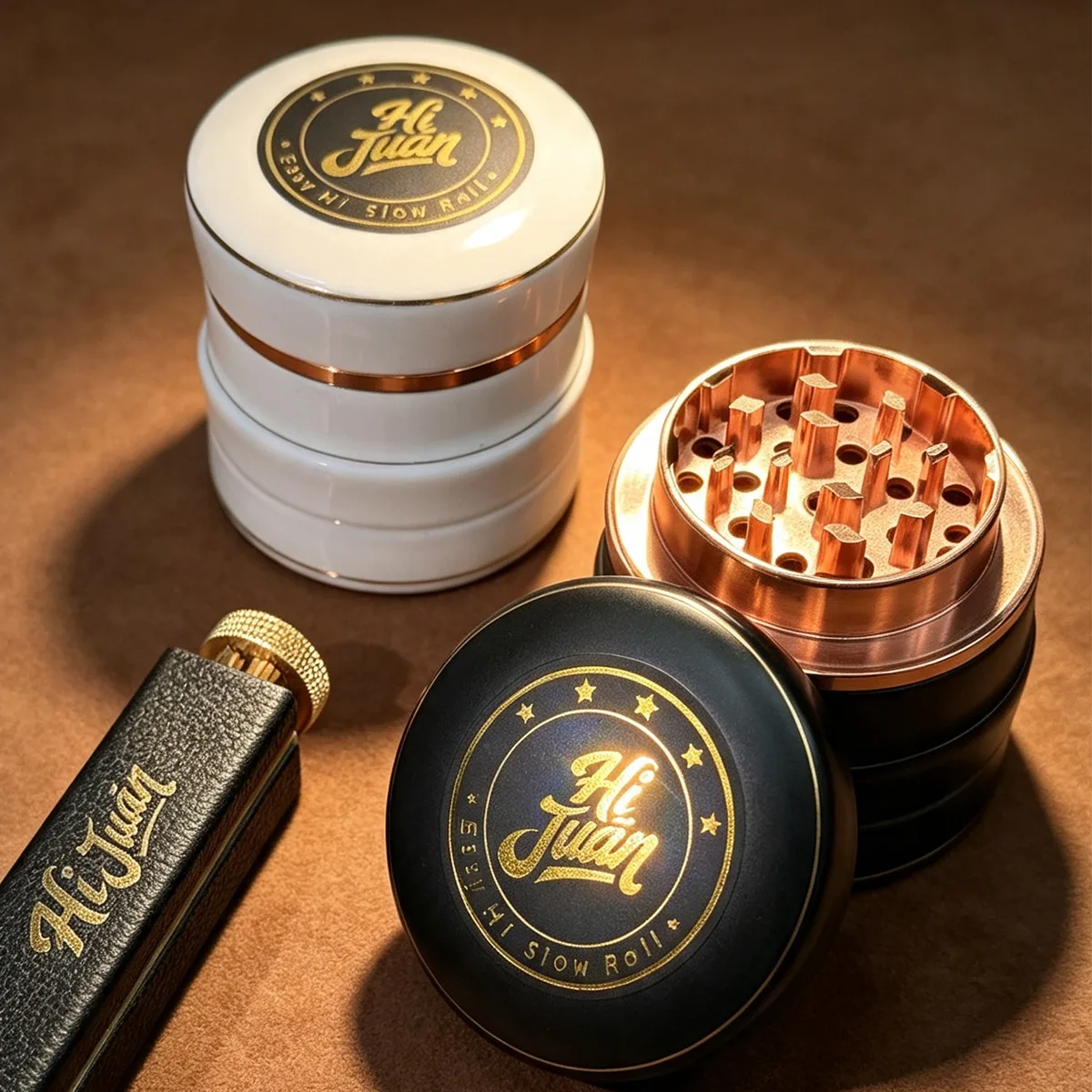 Ceramics Tobacco Grinder Spice Cutter, 4-Layer Latest Lightning-Shaped Smoking Herb Cutter Hand Tools Portable