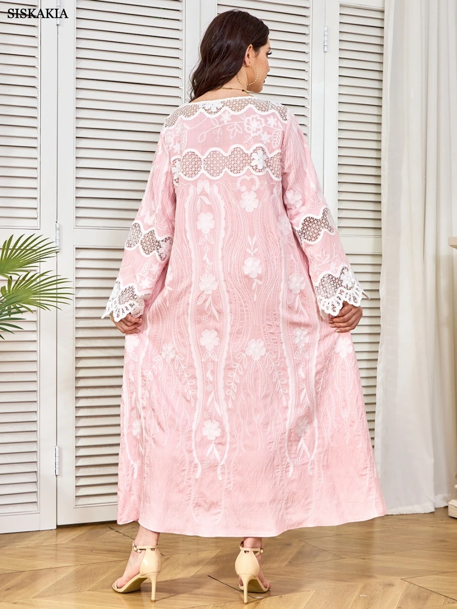 Siskakia Moroccan Kaftan Dress Elegant Casual Mesh Sleeve Jacquard Dresses For Women Gala