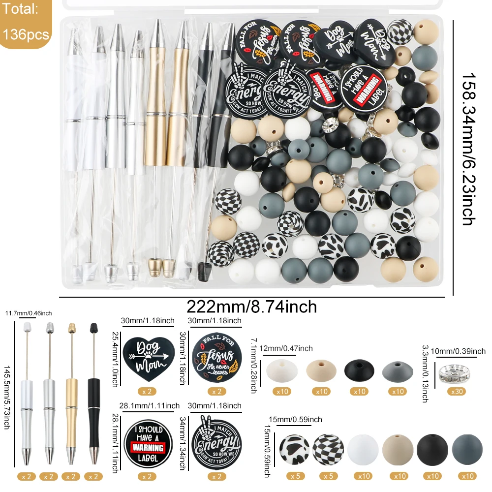 136 Pcs/Box DIY Pen And Silicone Bead Combination, Providing A More Convenient Choice For Your DIY Handmade Production