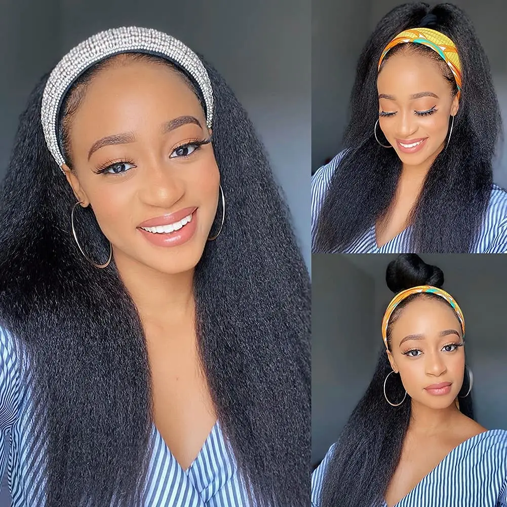Perruque Yaki synthétique lisse avec bandeau, 18 à 26 pouces, longue et crépue, entièrement faite à la Machine, sans Lace Front Wig, pour femmes noires
